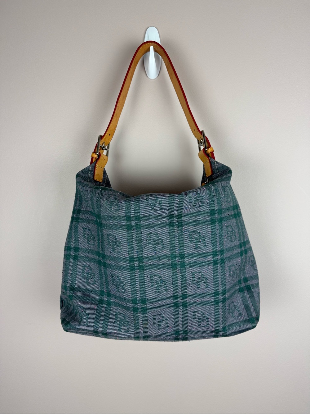Dooney & Bourke Signature DB Hobo Bag Vintage Plaid Logo Shoulder Purse Y2K